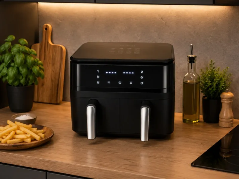 Двоен еър фрайър 15 л с две камери, 2400 W и 6 програми — снимка 3