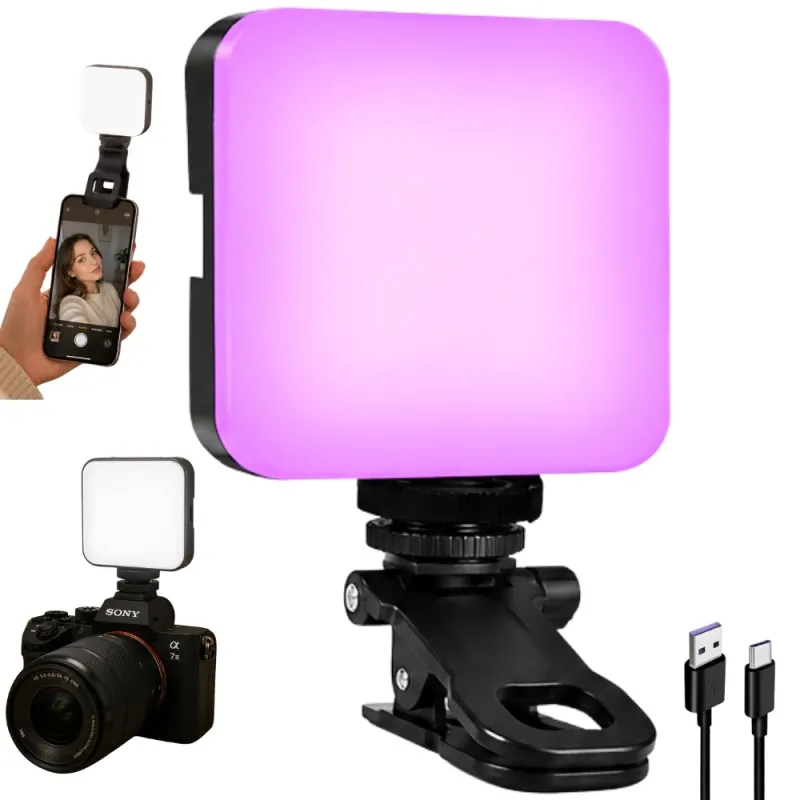Мини RGB LED лампа за снимки и видео с щипка, 3000–6500 K