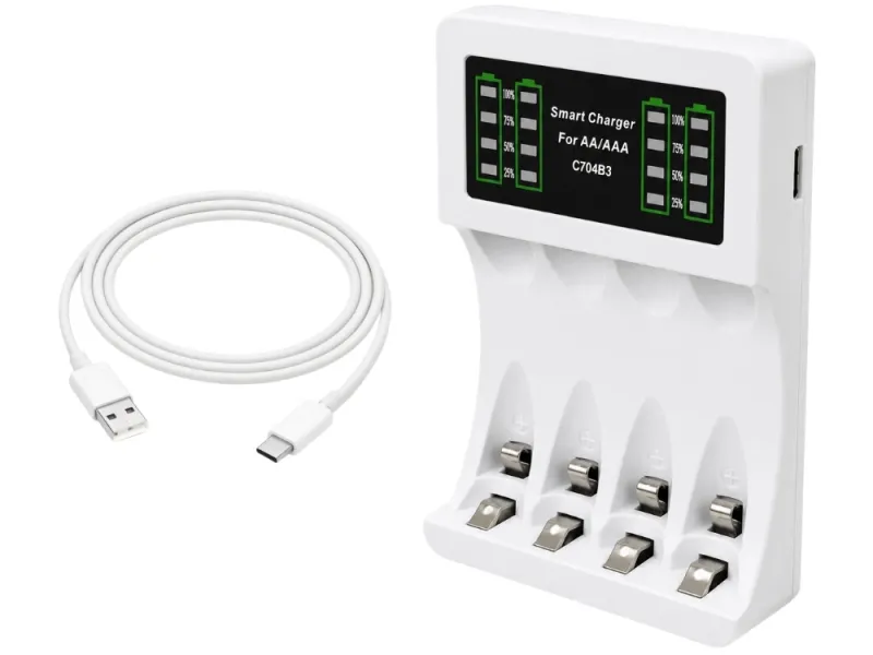 Зарядно за батерии AA и AAA с 4 акумулаторни батерии AA и USB-C — снимка 2