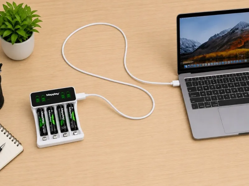 Зарядно за акумулаторни батерии AA/AAA с 4 батерии и USB-C — снимка 2