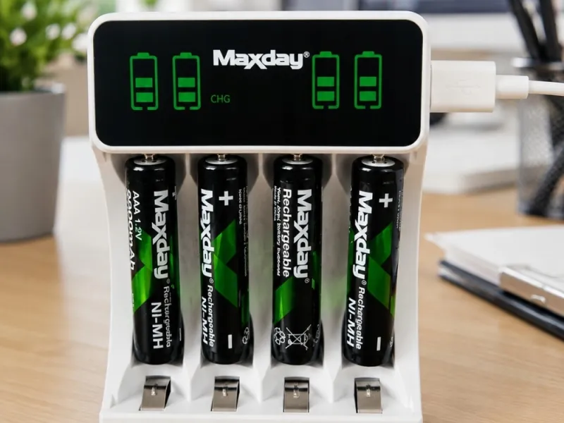 Зарядно за AA и AAA акумулаторни батерии с LCD и 4 батерии AAA — снимка 3