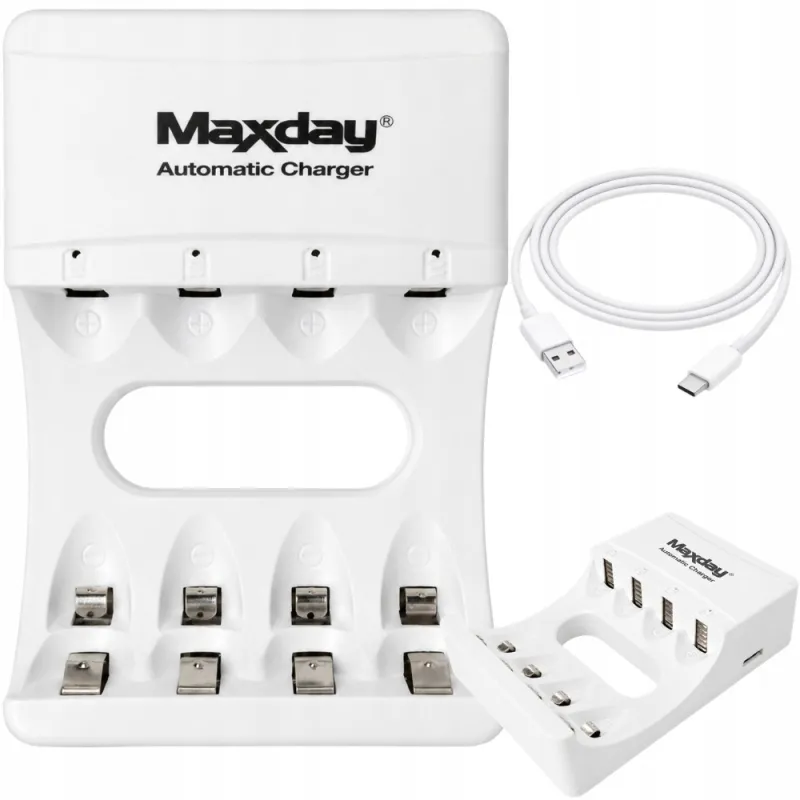 Зарядно за акумулаторни батерии AA и AAA с 4 гнезда и USB-C