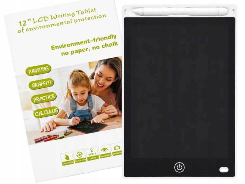 LCD таблет за рисуване и писане, 12 инча, със стилус, бял — снимка 2
