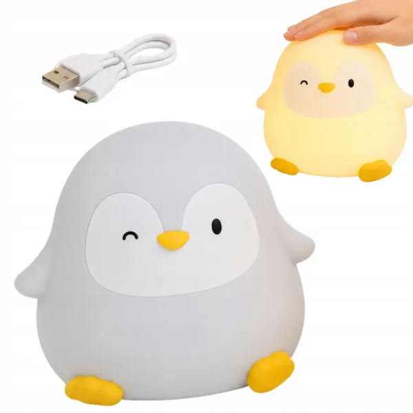 Детска нощна лампа пингвин с USB-C и таймер
