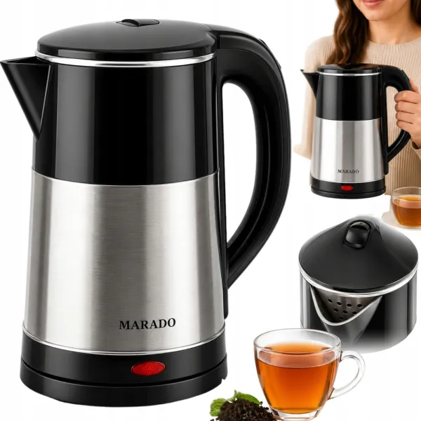 Електрическа кана за вода 2,5 л, 1500 W, стомана, черна