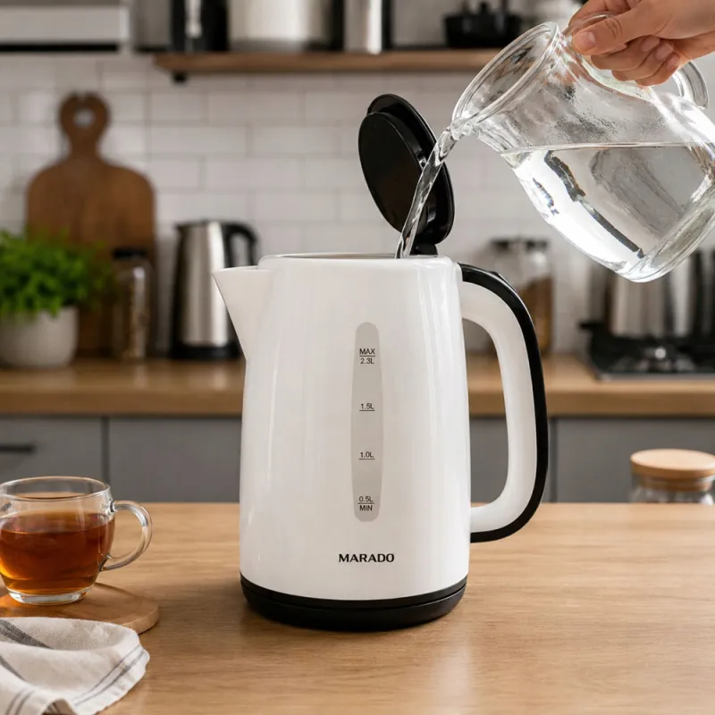 Безжична електрическа кана 2,3 л, 1500 W, бяла — снимка 3