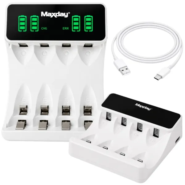 Зарядно за акумулаторни батерии AA и AAA с LCD и USB-C