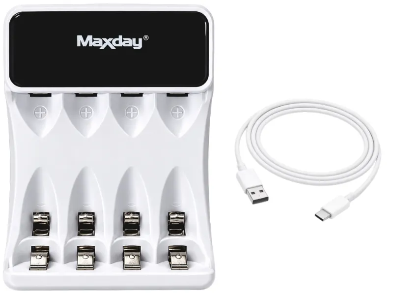 Зарядно за акумулаторни батерии AA и AAA с LCD и USB-C — снимка 3