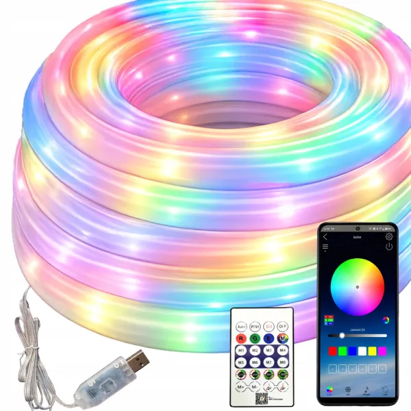 LED неонова лента RGBIC 5 м с Bluetooth, приложение и дистанционно
