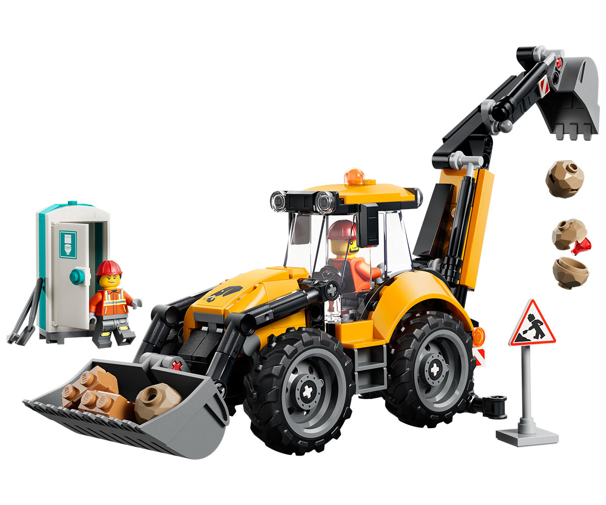 LEGO City 60480 Жълт багер със задна лопата, 301 части