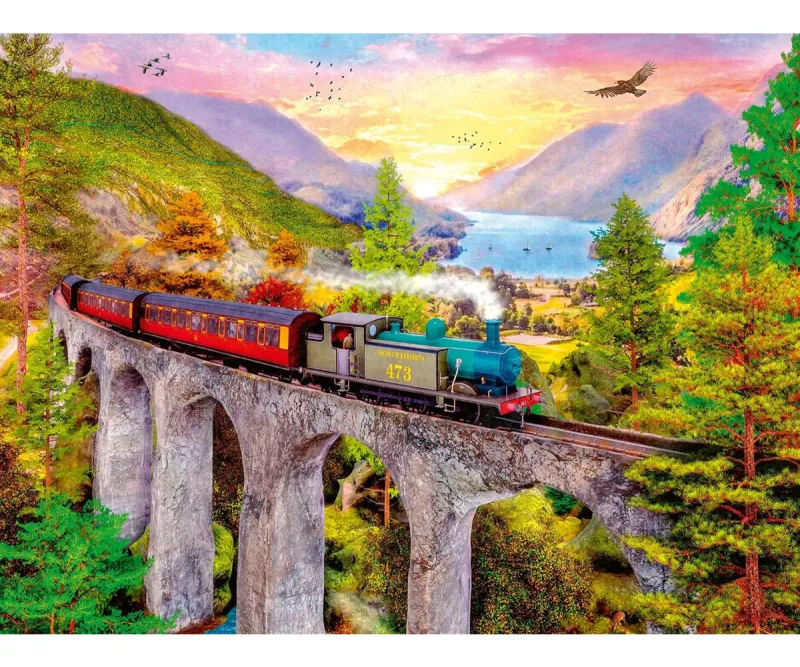Пъзел Ravensburger 1500 части – Пътуване с влак през есента