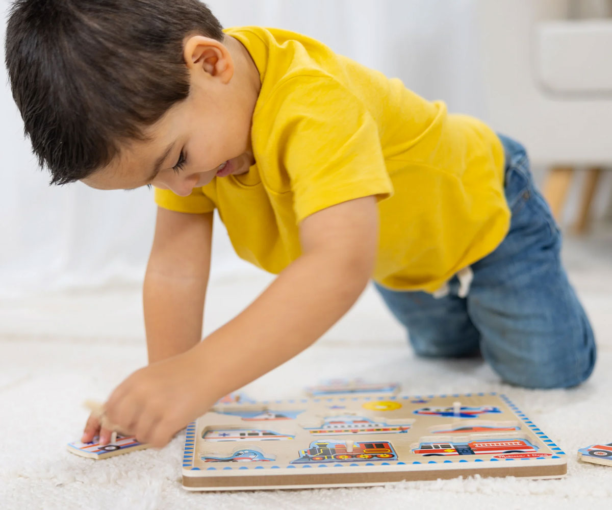 Дървен пъзел Melissa & Doug със звук – Превозни средства