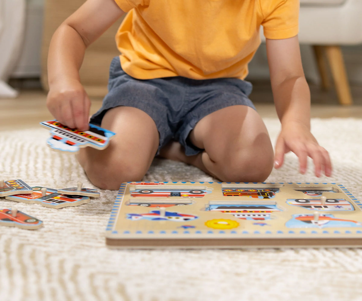 Дървен пъзел Melissa & Doug със звук – Превозни средства