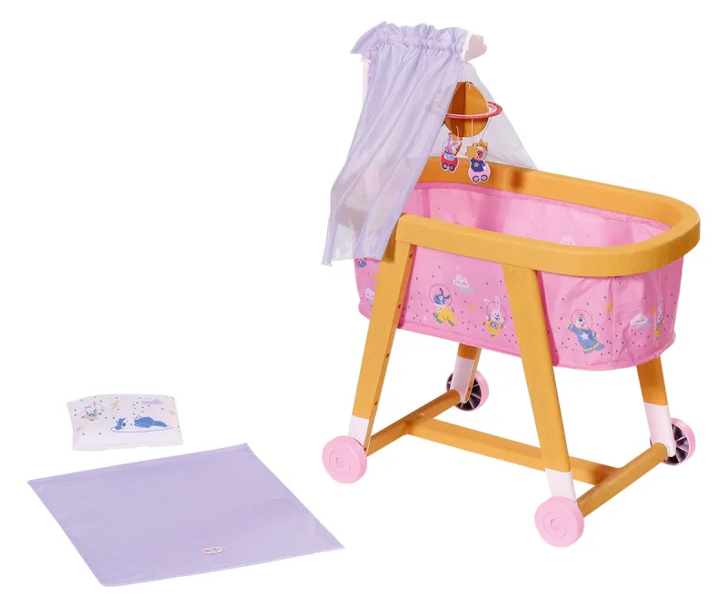 Легло за кукла Baby Born с колелца и спално бельо