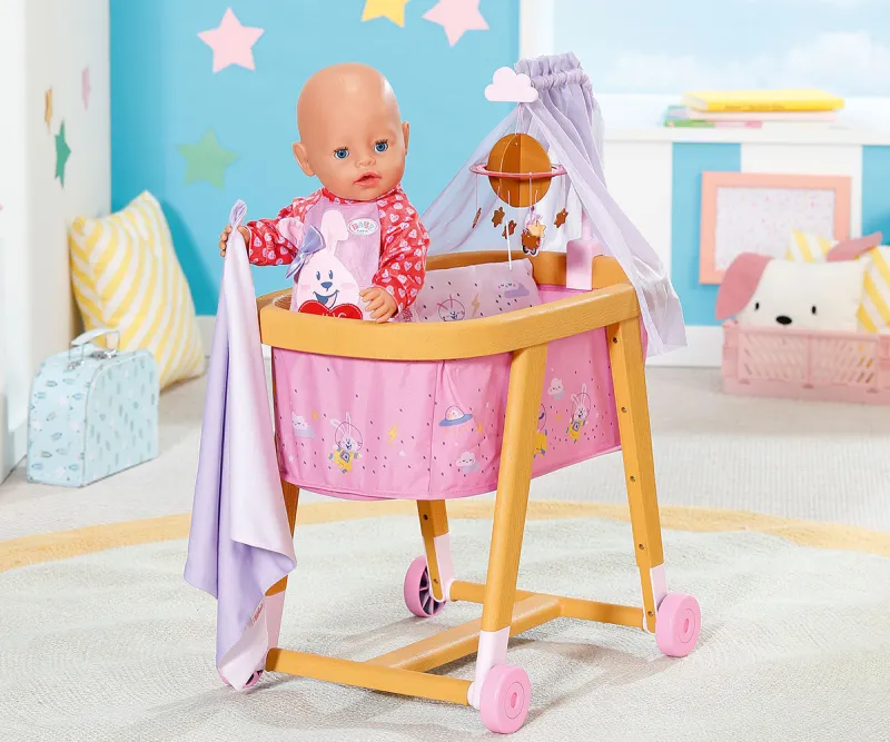 Легло за кукла Baby Born с колелца и спално бельо