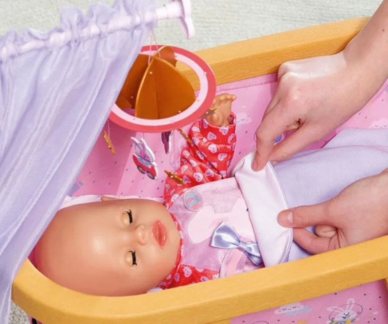 Легло за кукла Baby Born с колелца и спално бельо