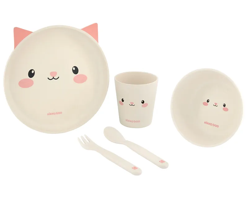 Сет за хранене бамбук Cat Pink