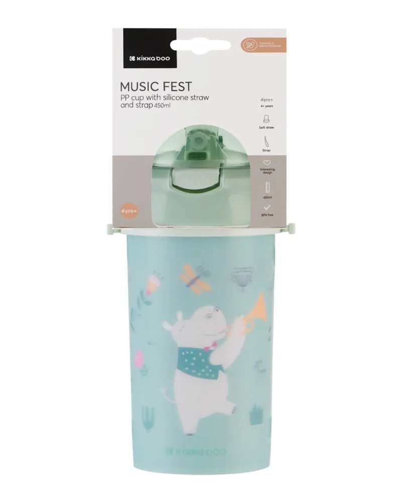 Чаша със силиконовa сламка и каишка 450мл Music Fest Mint