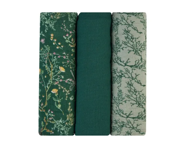 Комплект 3 бр муселинови пелени 100х100 см Secret Garden Green