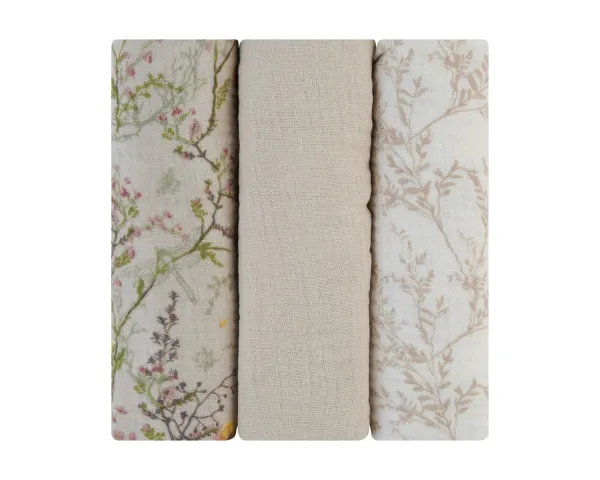 Комплект 3 бр муселинови пелени 75х75 см Secret Garden Beige