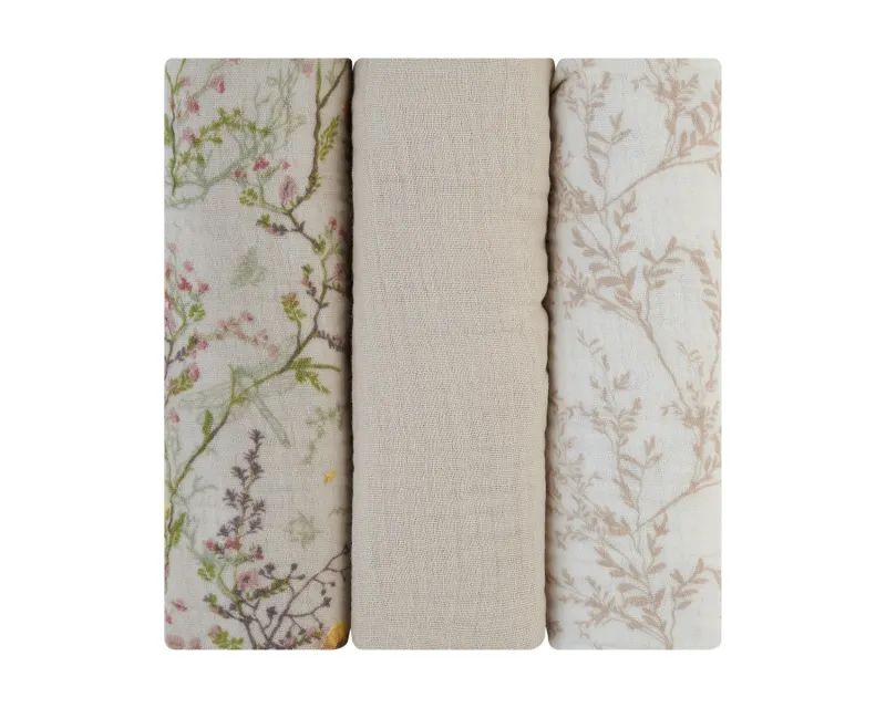 Комплект 3 бр муселинови пелени 75х75 см Secret Garden Beige