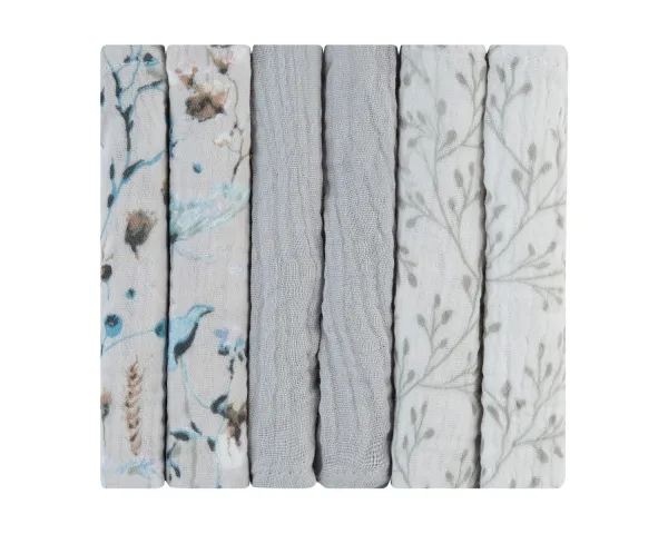 Комплект 6 бр муселинови кърпички 30х30 см Dreamy Fields Grey