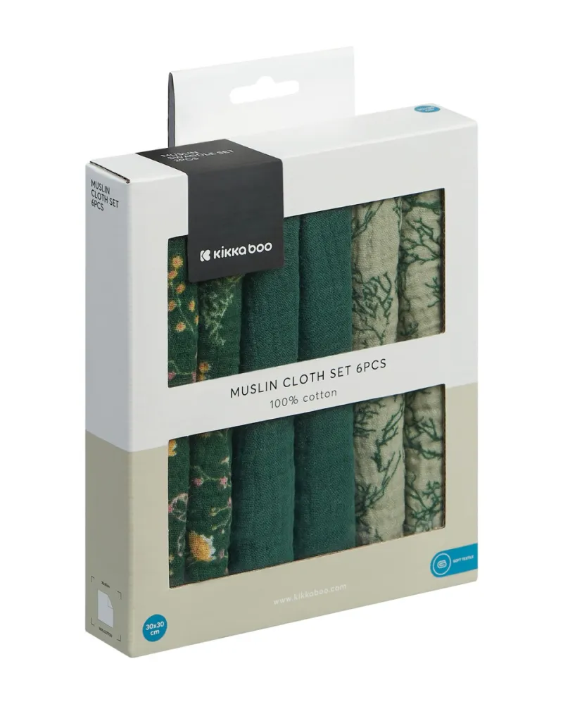 Комплект 6 бр муселинови кърпички 30х30 см Secret Garden Green