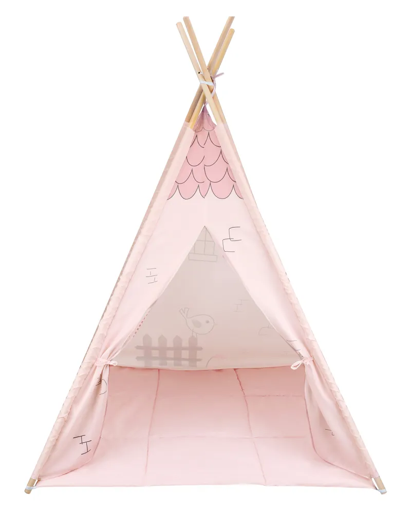 Дървена палатка за игра с мека подложка - Pink House