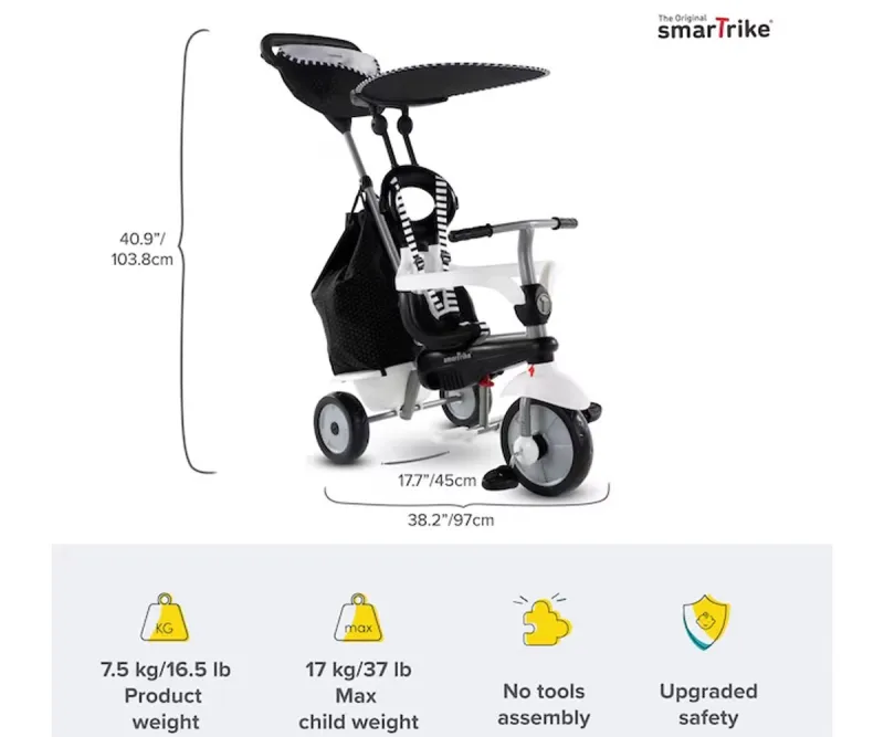 Триколка Smartrike Vanilla Plus 4-в-1, черно и бяло