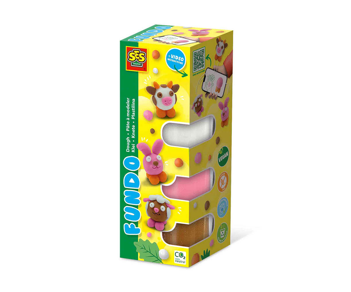 Пластилин SES FunDo Dough Животни във фермата, 3 x 90 г + 40 г