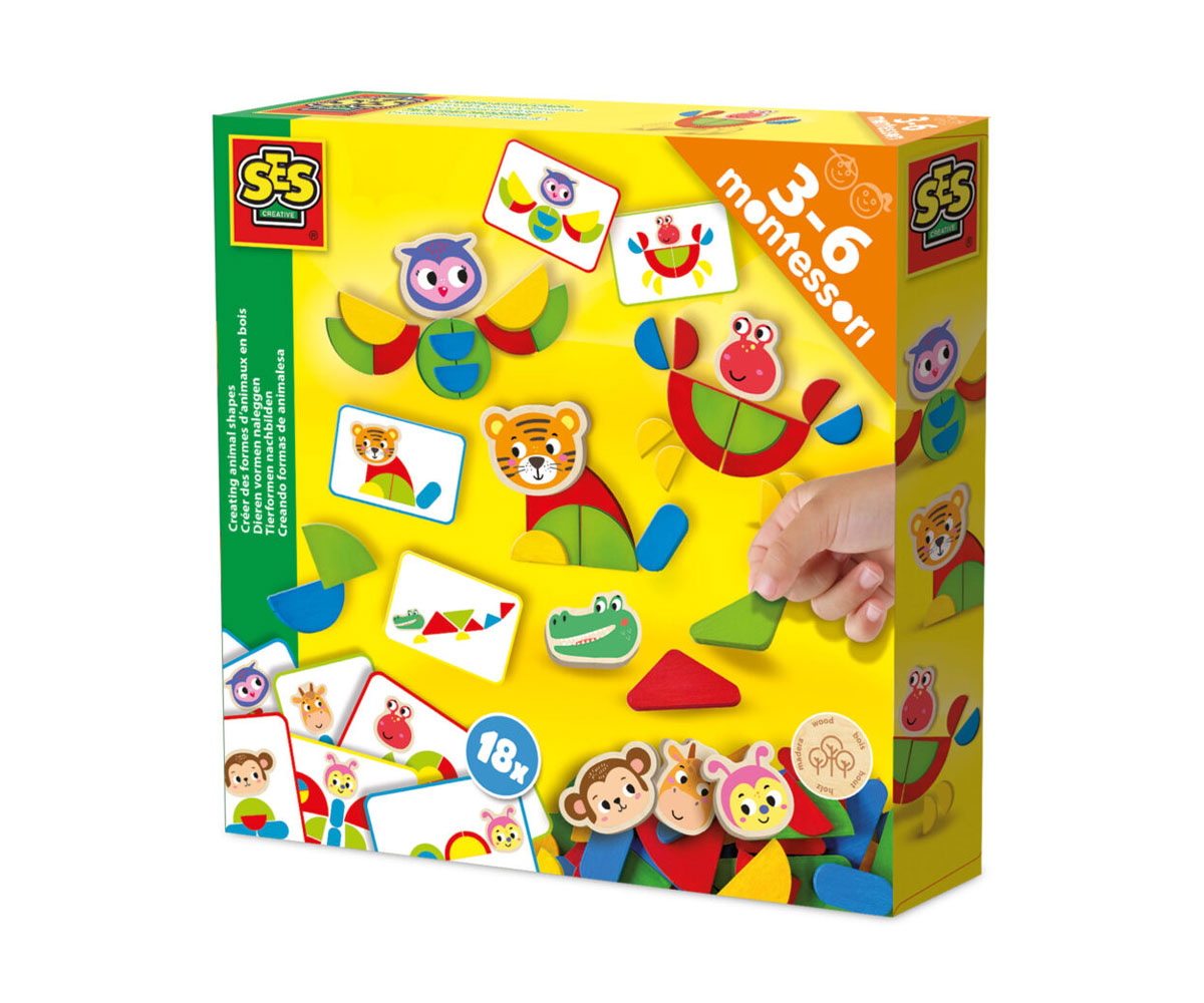 Монтесори животински форми SES Creative, 7 дървени глави