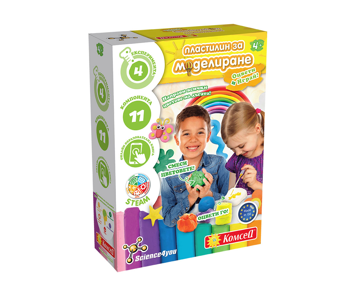Пластилин за моделиране Science4you Color & Play, 4 експеримента