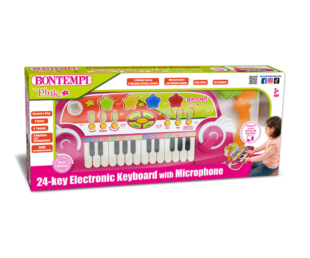Синтезатор Bontempi 12 2972, 24 клавиша, микрофон, розов