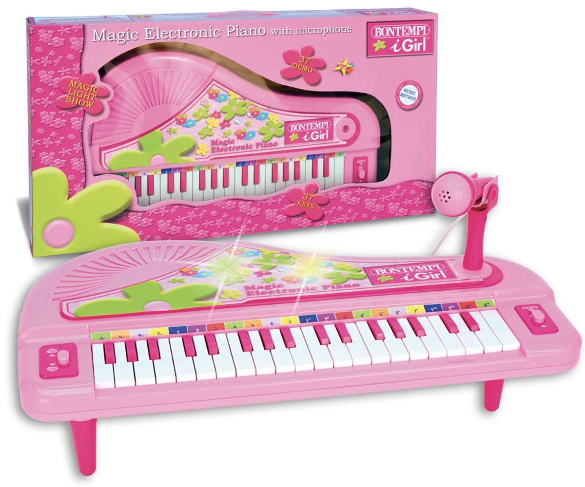 Детско пиано Bontempi с микрофон, 37 клавиша, розово