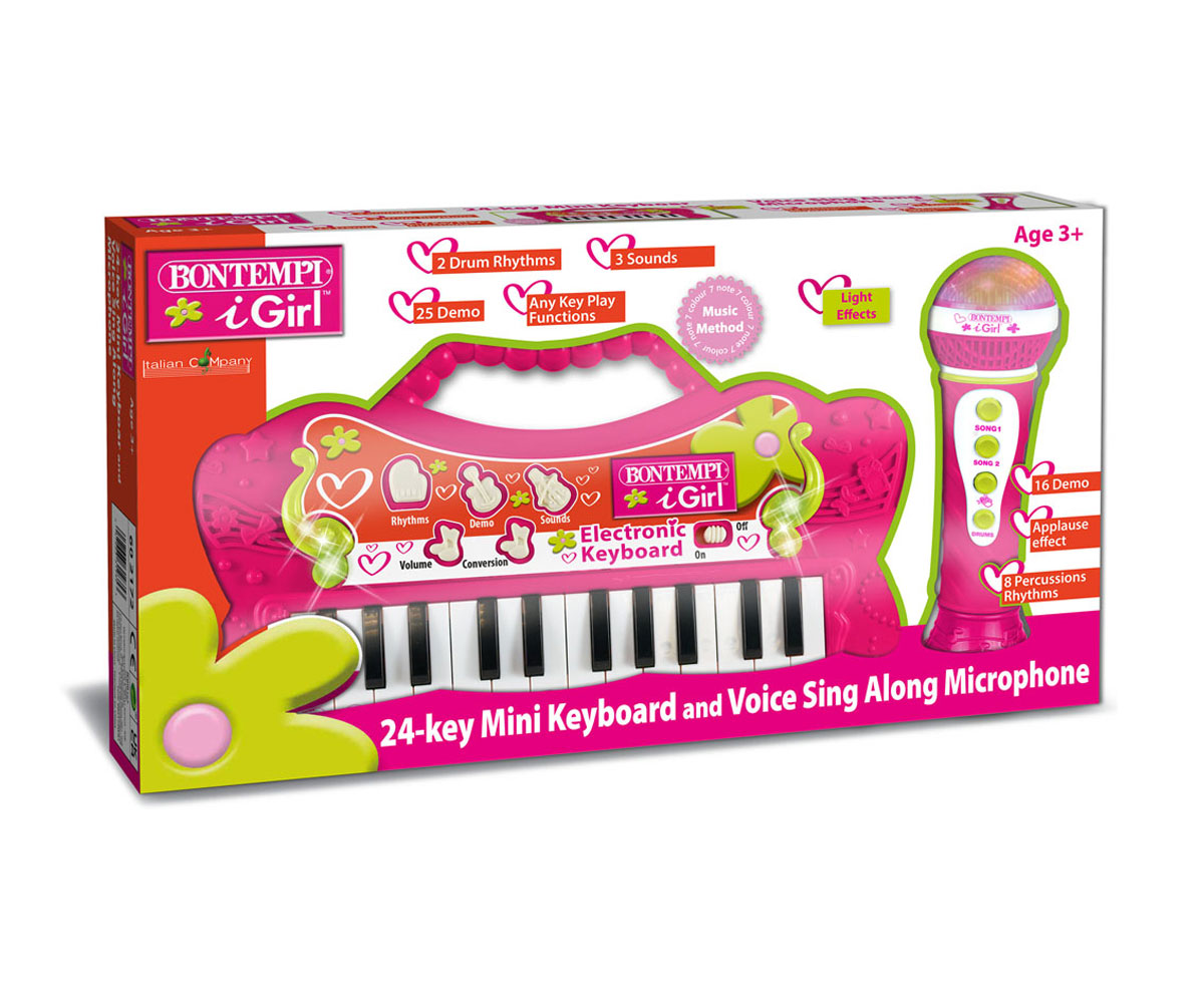 Мини караоке синтезатор Bontempi 60 2172, розов, 24 клавиша