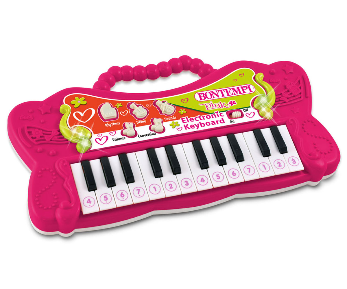 Мини синтезатор Bontempi с 24 клавиша, розов, 25 песни