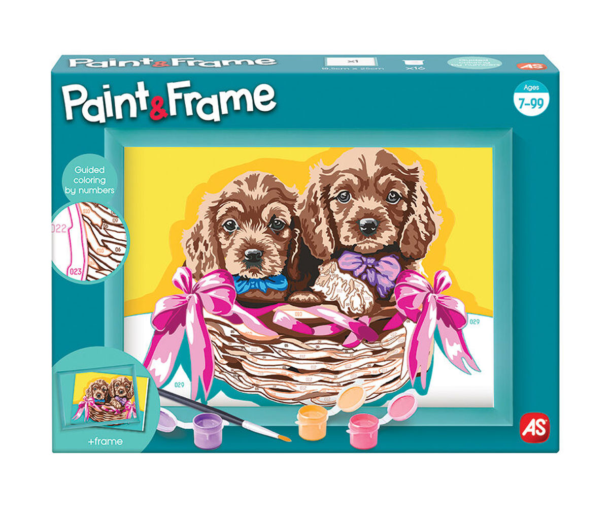 Рисуване по номера AS Paint & Frame – Кученца, 16 бои