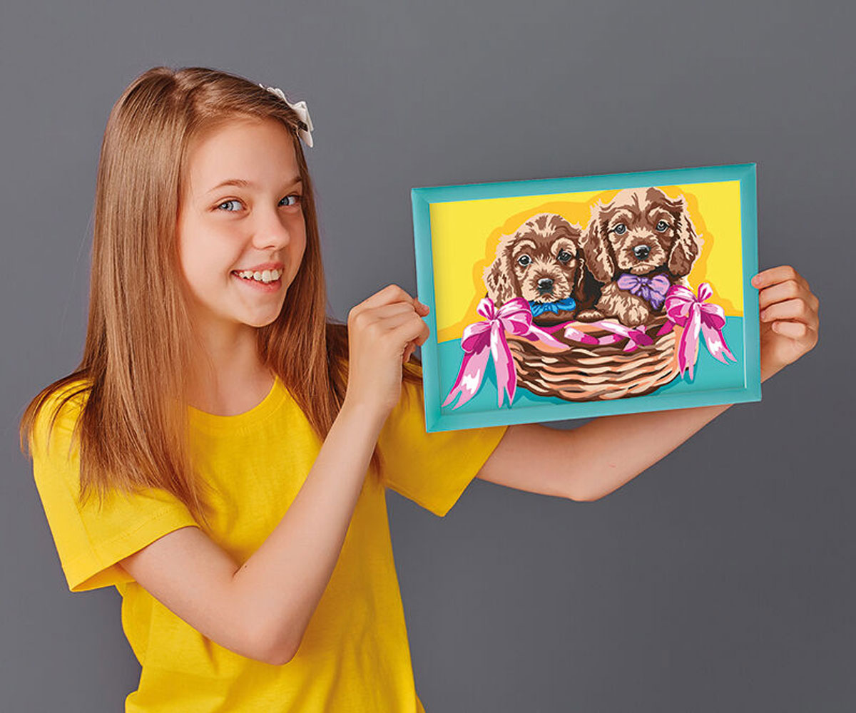 Рисуване по номера AS Paint & Frame – Кученца, 16 бои