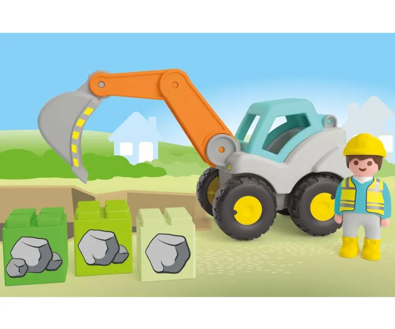 Playmobil Junior Багер с подвижна лопата и блокчета, 12м–4г.