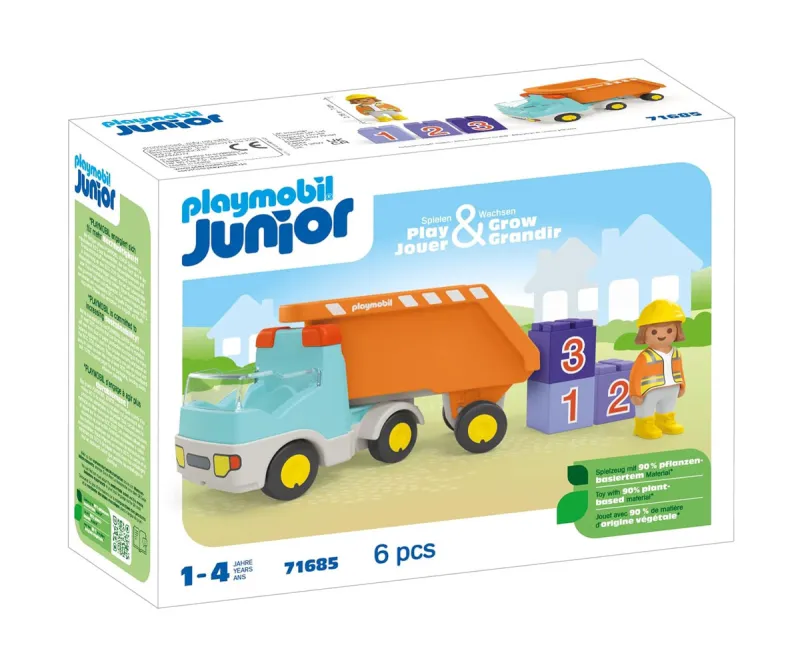 Playmobil Junior Самосвал с ремарке и 3 блока с числа, 12м–4г.
