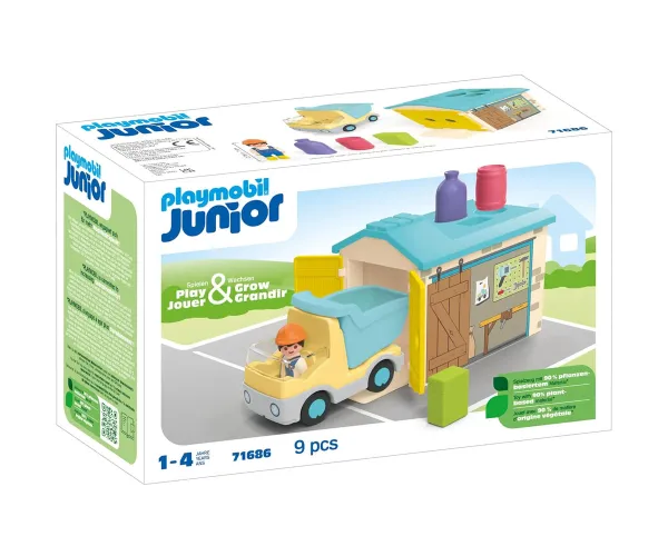 Playmobil Junior Строителен камион с гараж за сортиране, 12м–4г.