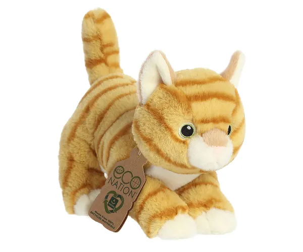 Плюшена играчка Еко коте с оранжеви ивици Aurora, 15 см