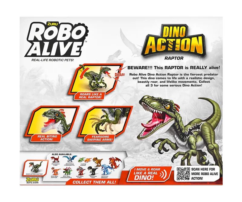 Робо динозавър Раптор ZURU Robo Alive Dino Action, зелен
