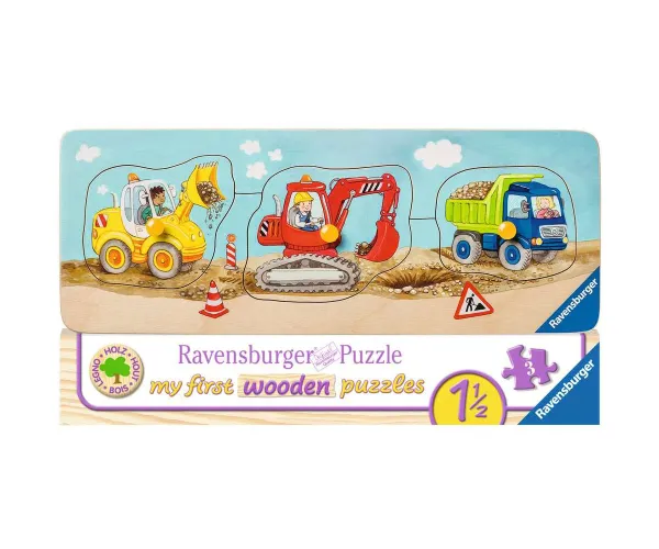Ravensburger 03066 Дървен пъзел Строителни машини, 3-5 части