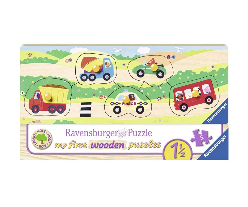 Дървен пъзел Ravensburger 03236 Първи превозни средства, 2/3/4/5 части