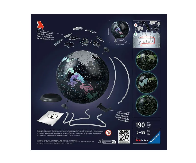 3D пъзел Ravensburger 180 части – Глобус, светещ в тъмното