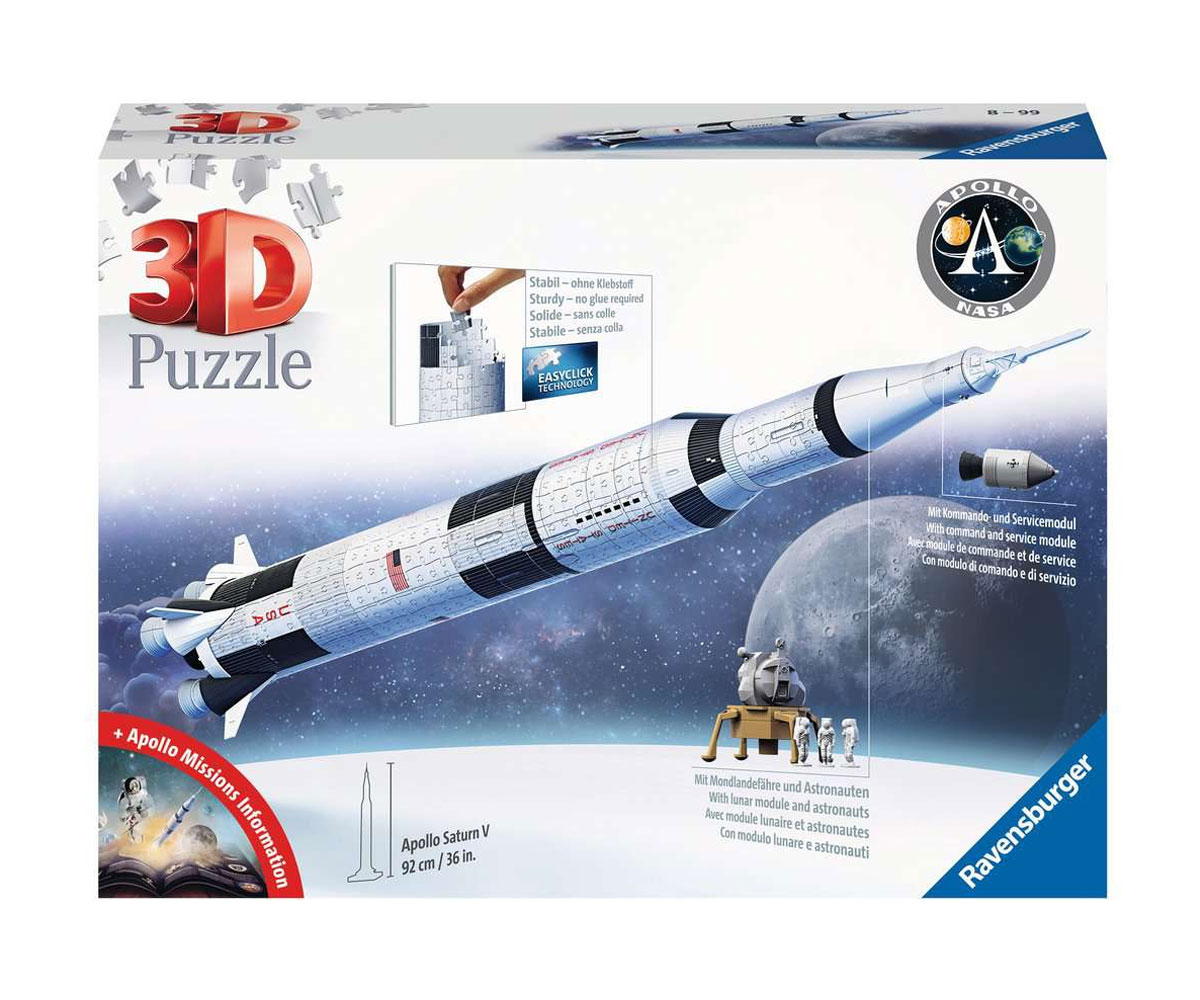 3D пъзел Ravensburger 440 части – ракета Apollo Saturn V