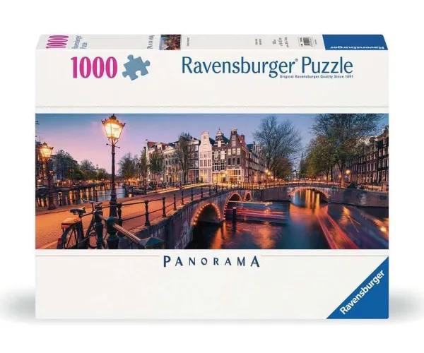 Панорамен пъзел Ravensburger 12000446 Вечер в Амстердам, 1000 части