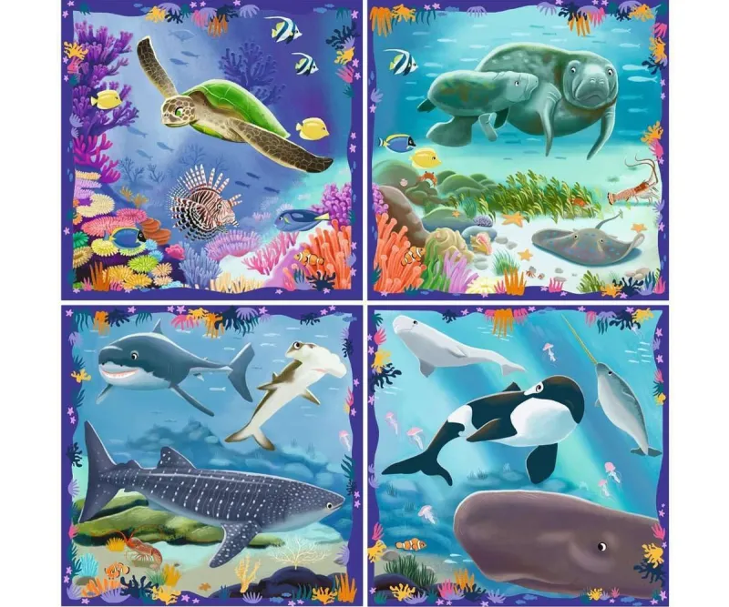 Пъзел Ravensburger 4 в 1 Океански живот, 64–90 части