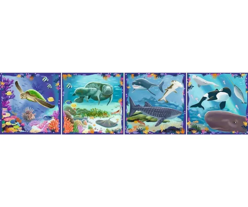 Пъзел Ravensburger 4 в 1 Океански живот, 64–90 части